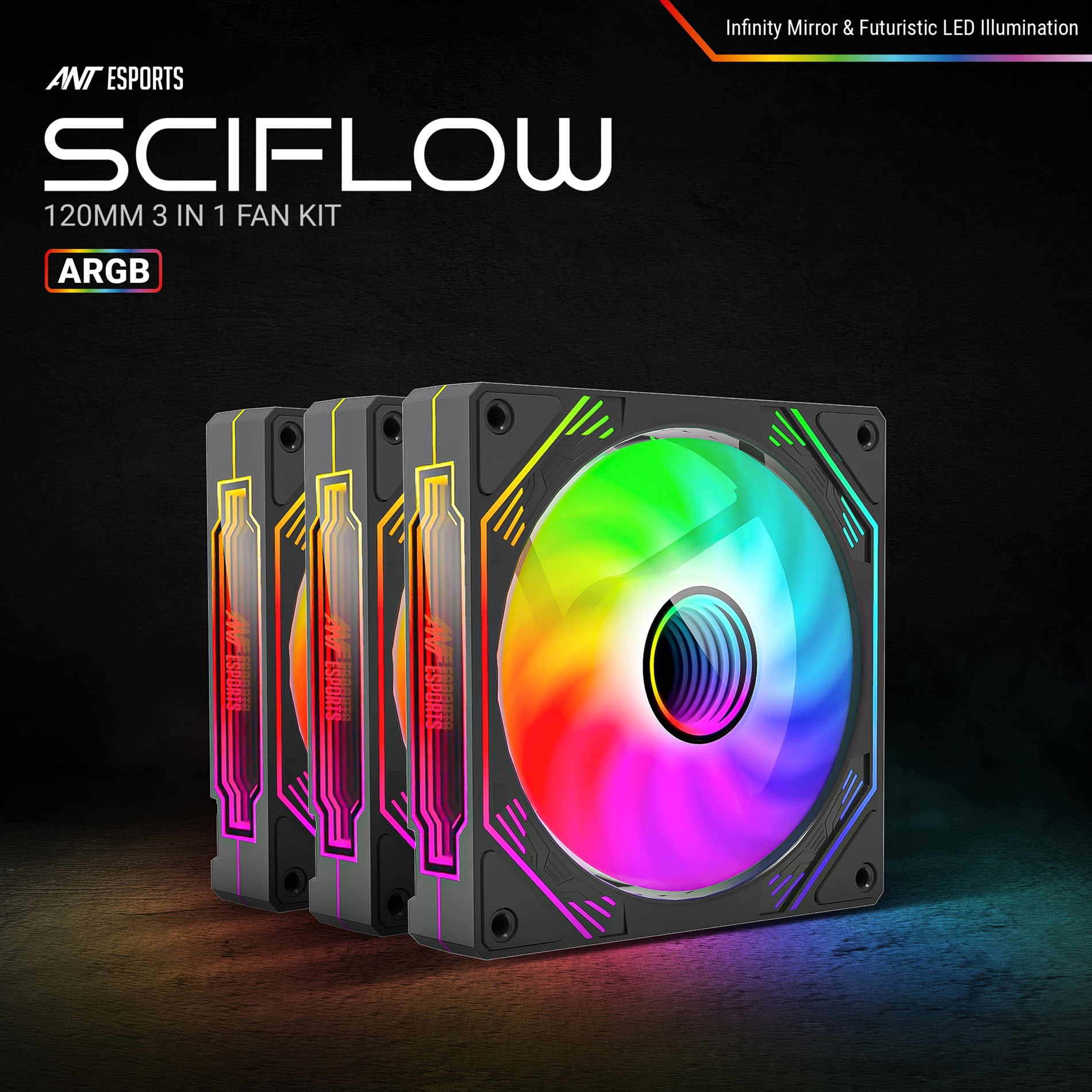 Ant Esports Sciflow ARGB 3-Fan Kit – Black