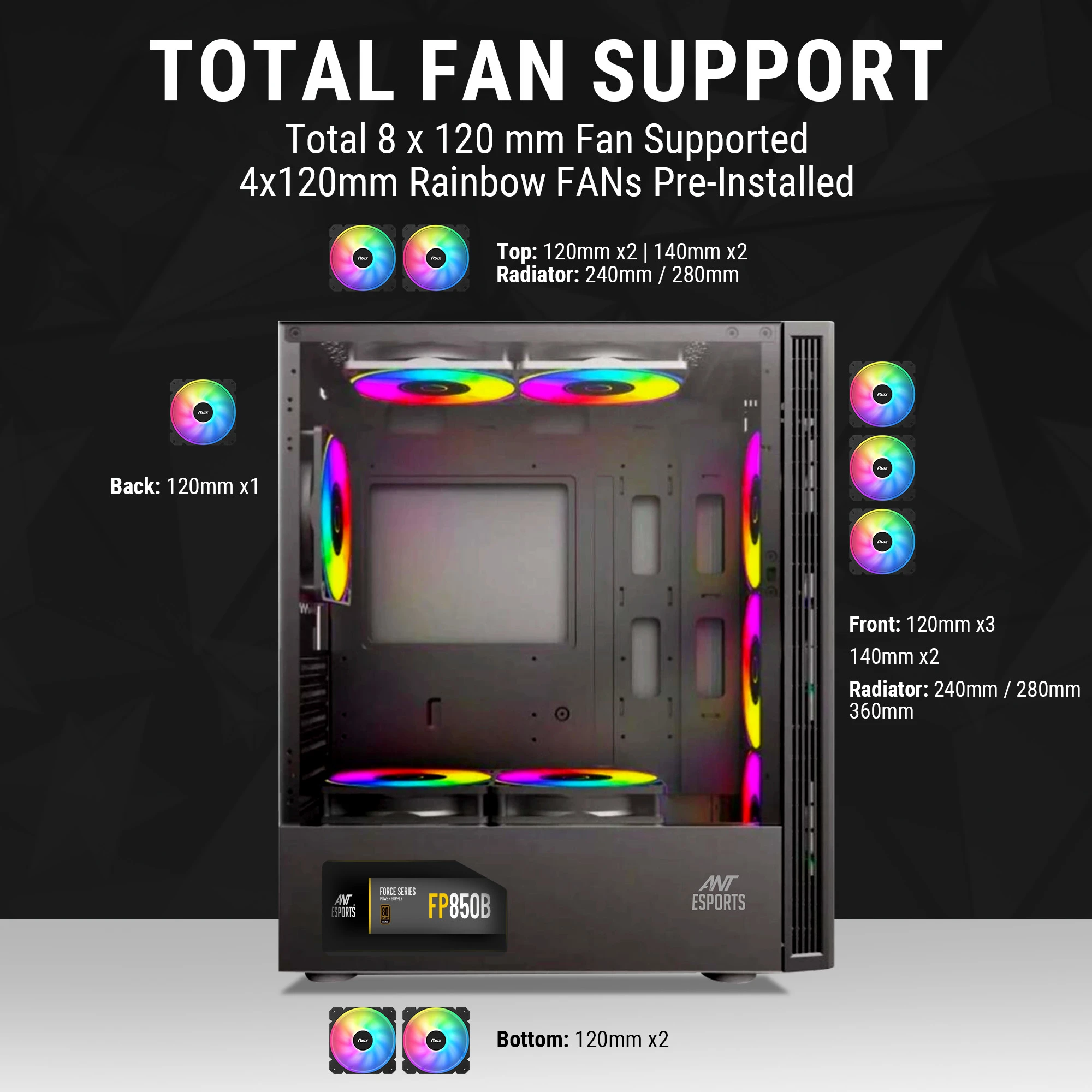 Ant Esports Elite 1200 Mid-Tower ARGB ATX Gaming Cabinet – Black