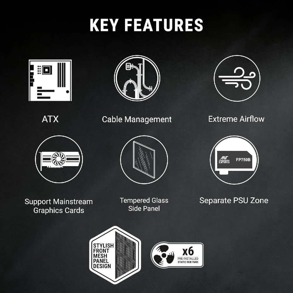 Ant Esports ICE-270M 6F ARGB Gaming Cabinet – Black