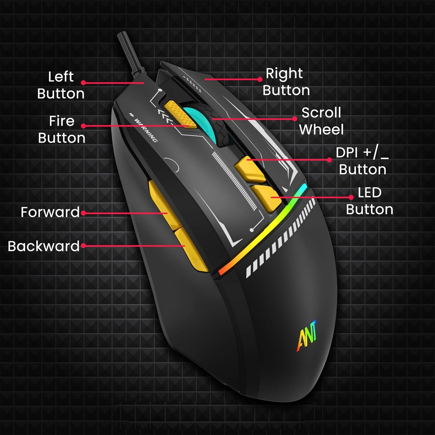 Ant Esports Ghost 50 RGB Gaming Mouse 12800 DPI – Black