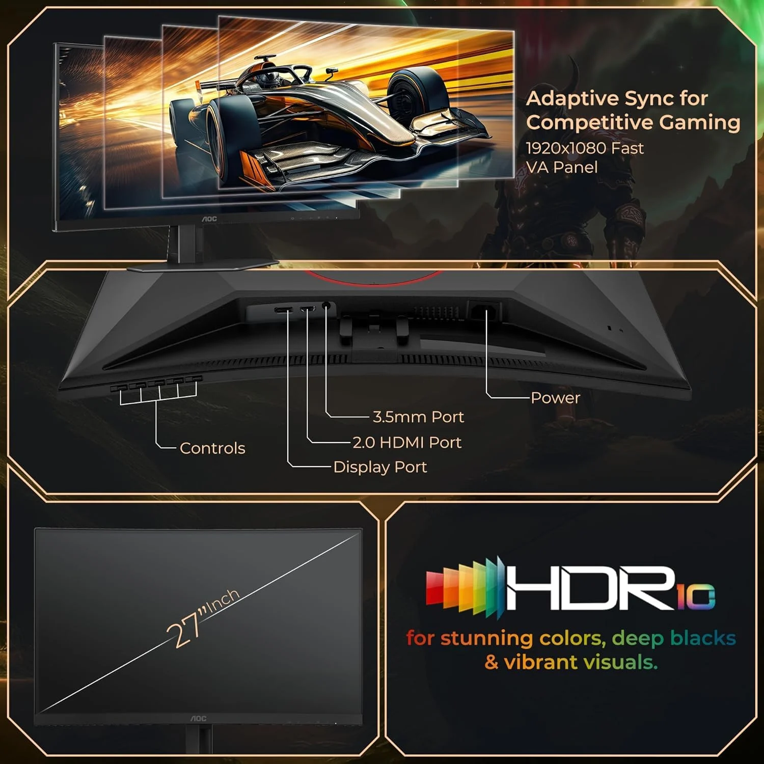 AOC C27G4Z 27 Inch 280Hz Curved Height Adjustable Monitor