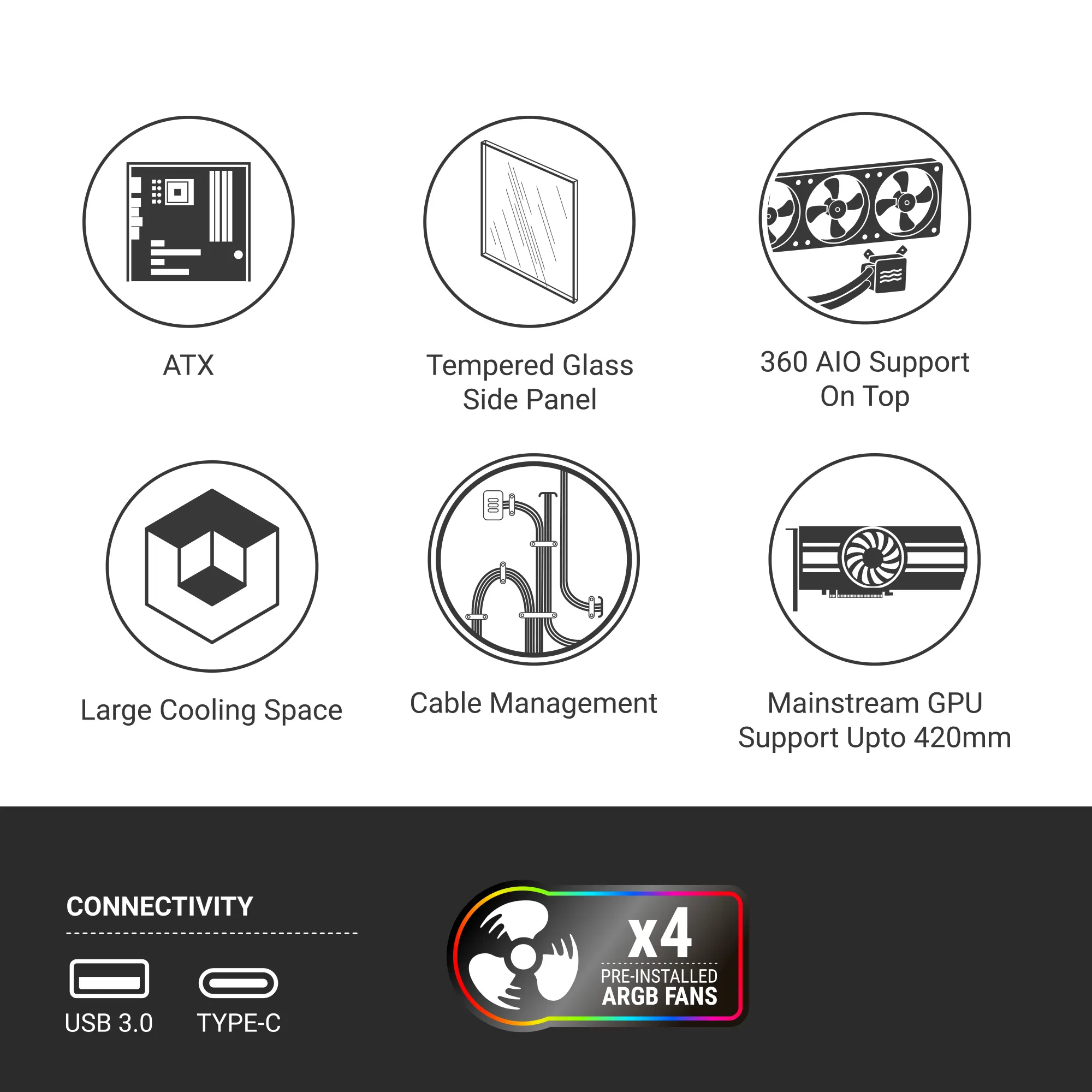 Ant Esports Titan FE ARGB ATX Gaming Cabinet 4 Fans