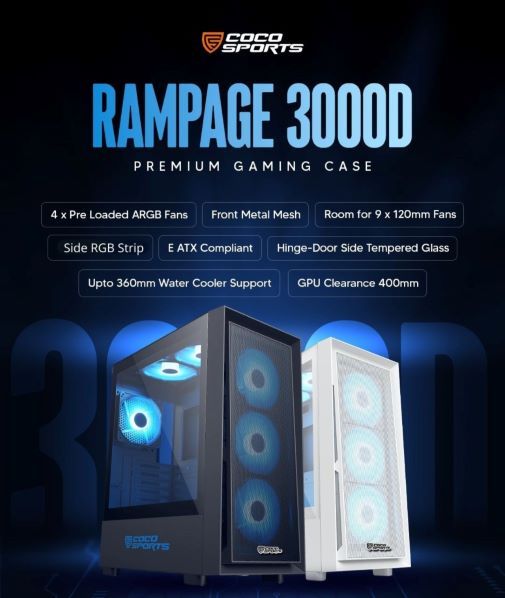 COCONUT RAMPAGE 3000D E ATX ARGB GAMING CABINET WHITE