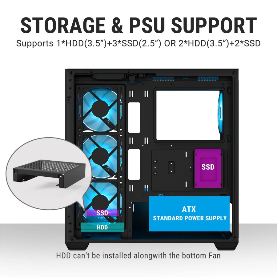 Ant Esports Crystal X7 ATX Cabinet Black 7x120mm Fans