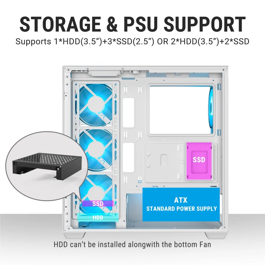 Ant Esports Crystal X7 ATX Cabinet White 7x120mm Fans