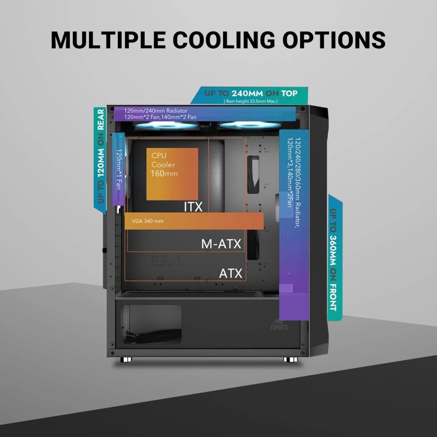 Ant Esports ICE-112 ARGB ATX Cabinet Black 4 Fans