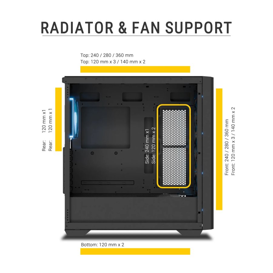 Ant Esports AQUA 360 4F Cabinet Black with 4 Fans