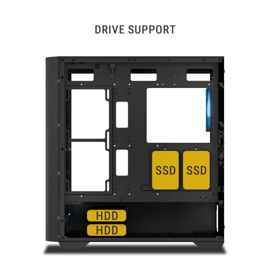Ant Esports AQUA 360 4F Cabinet Black with 4 Fans