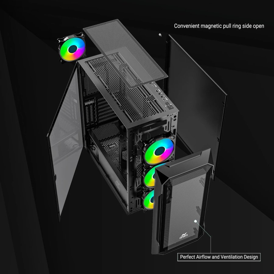 Ant Esports ICE-410TG Cabinet 4x120mm ARGB Fans Black