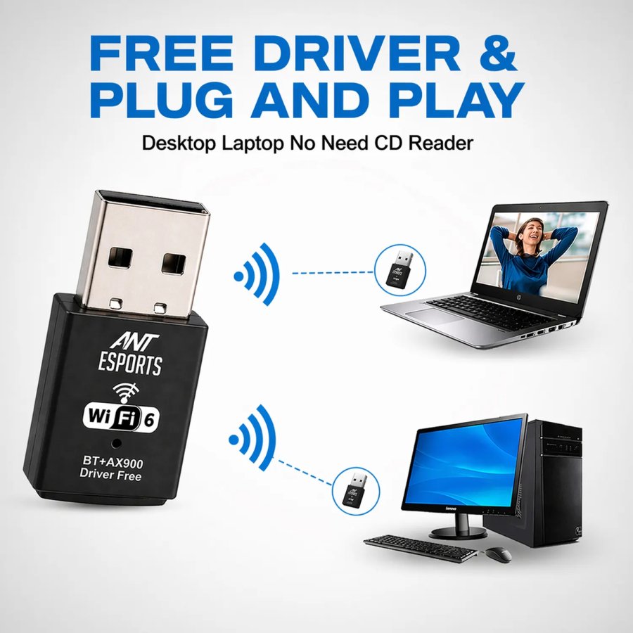 Ant Esports USB WiFi Adapter with Bluetooth 900Mbps AE900X