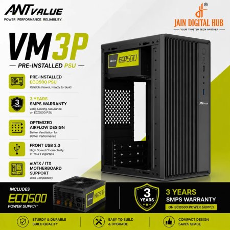 Ant Value VM3P Cabinet (M-ATX/M-ITX) with Pre-Installed PSU