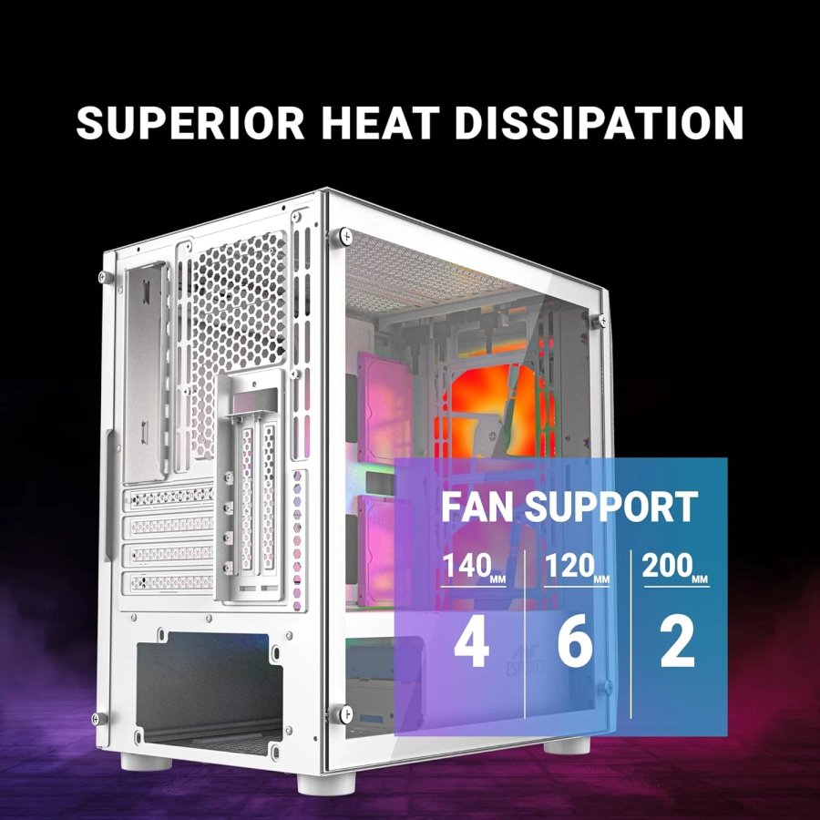 Ant Esports 200 Air Mini Gaming Cabinet White 2x120mm Fans
