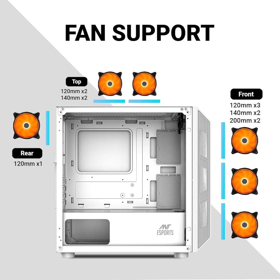 Ant Esports 200 Air Mini Gaming Cabinet White 2x120mm Fans