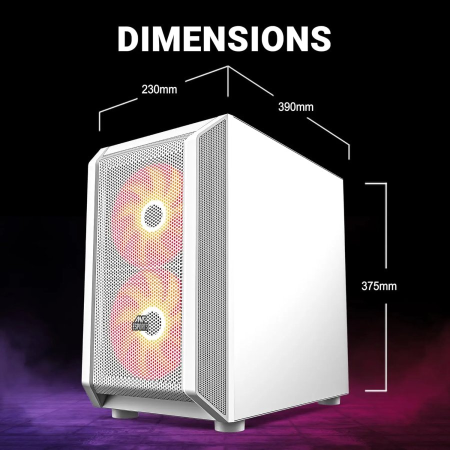 Ant Esports 200 Air Mini Gaming Cabinet White 2x120mm Fans