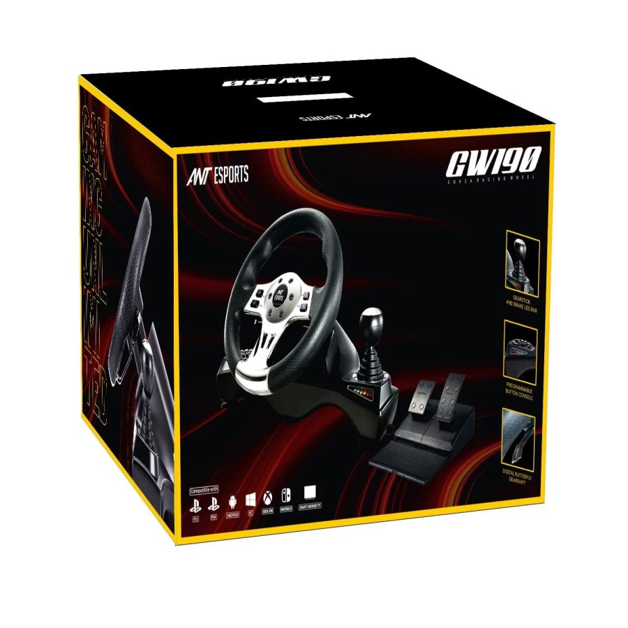 Ant Esports GW190 Corsa Racing Wheel with Pedals Black