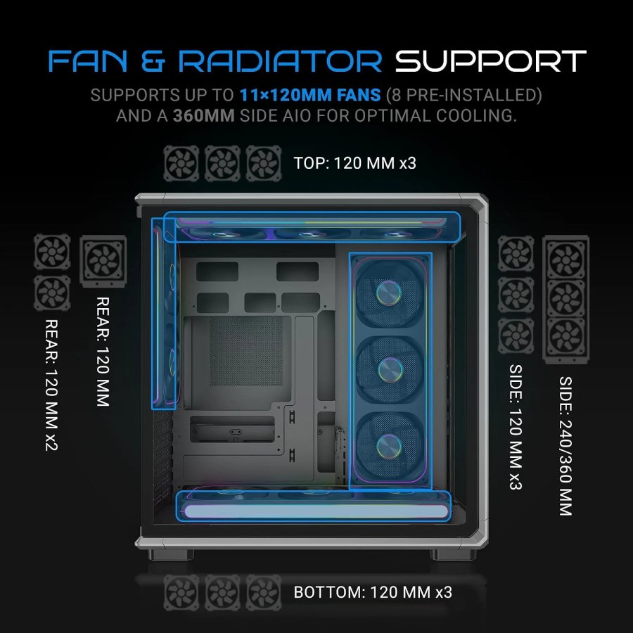 Ant Esports Gaming Cabinet Crystal x8 Frame Black