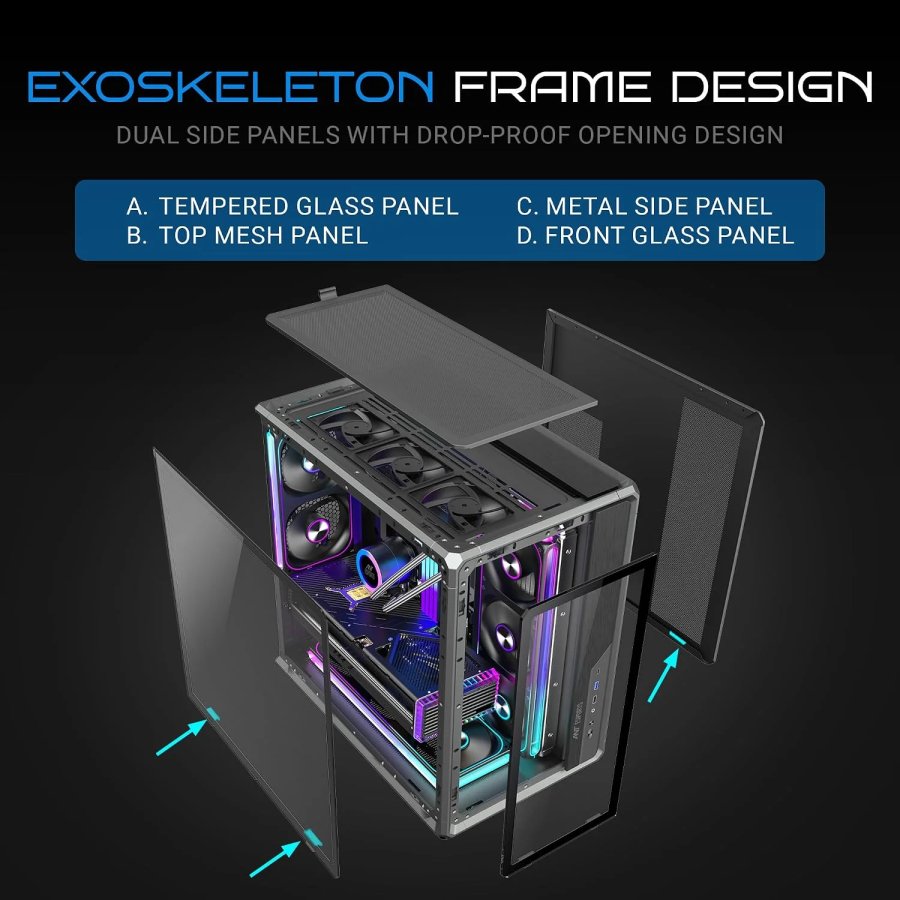 Ant Esports Gaming Cabinet Crystal x8 Frame Black