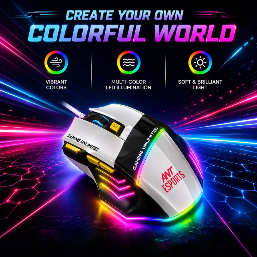 Ant Esports Strike10 RGB Wired Gaming Mouse White