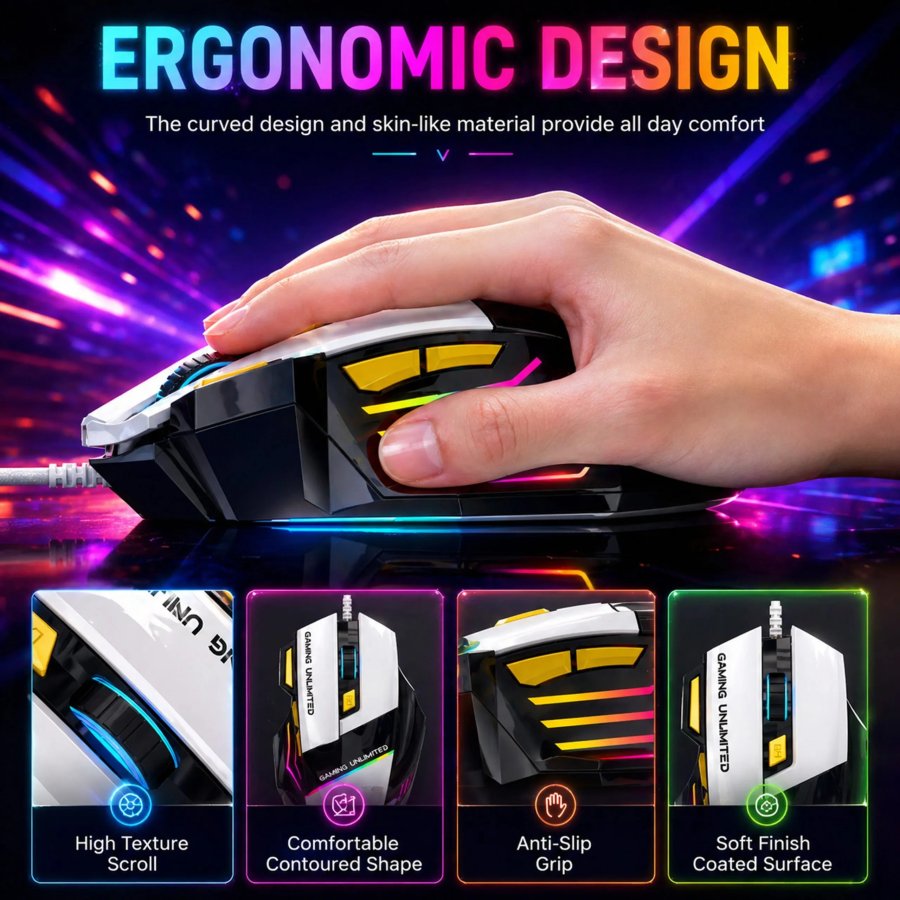 Ant Esports Strike10 RGB Wired Gaming Mouse White