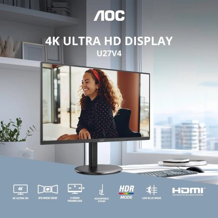 AOC U27V4 27 Inch 4K UHD IPS Monitor