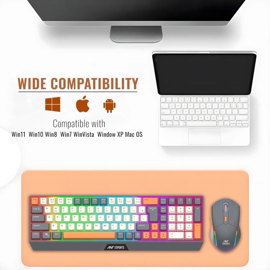 Ant Esports KM590 Pro Wireless Gaming Combo Grey Beige Orange