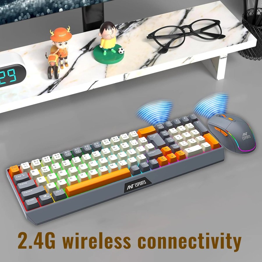 Ant Esports KM590 Pro Wireless Gaming Combo Grey Beige Orange