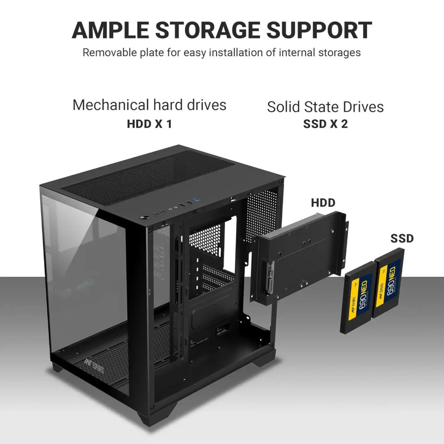 Ant Esports Crystal Z2 ARGB M-ATX Gaming Cabinet Black
