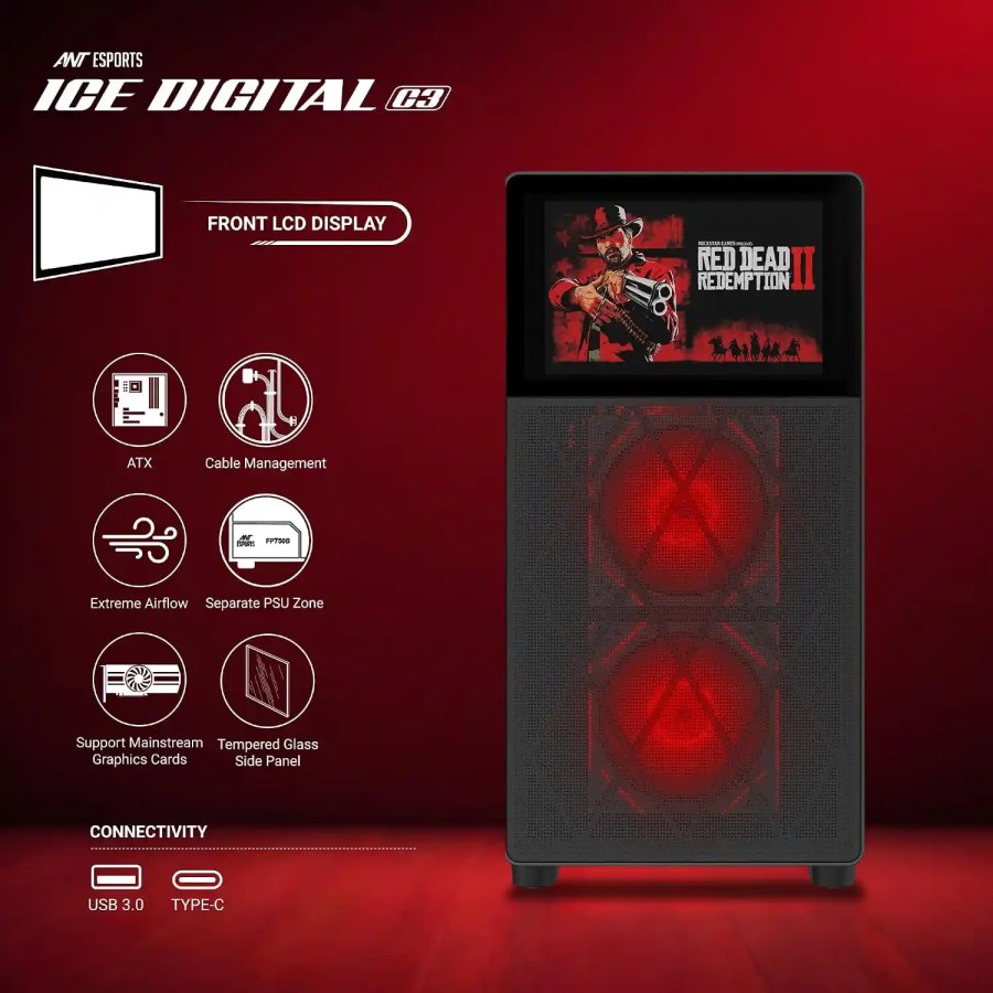 Ant Esports ICE Digital C3 8 Inch Display Gaming Cabinet Black