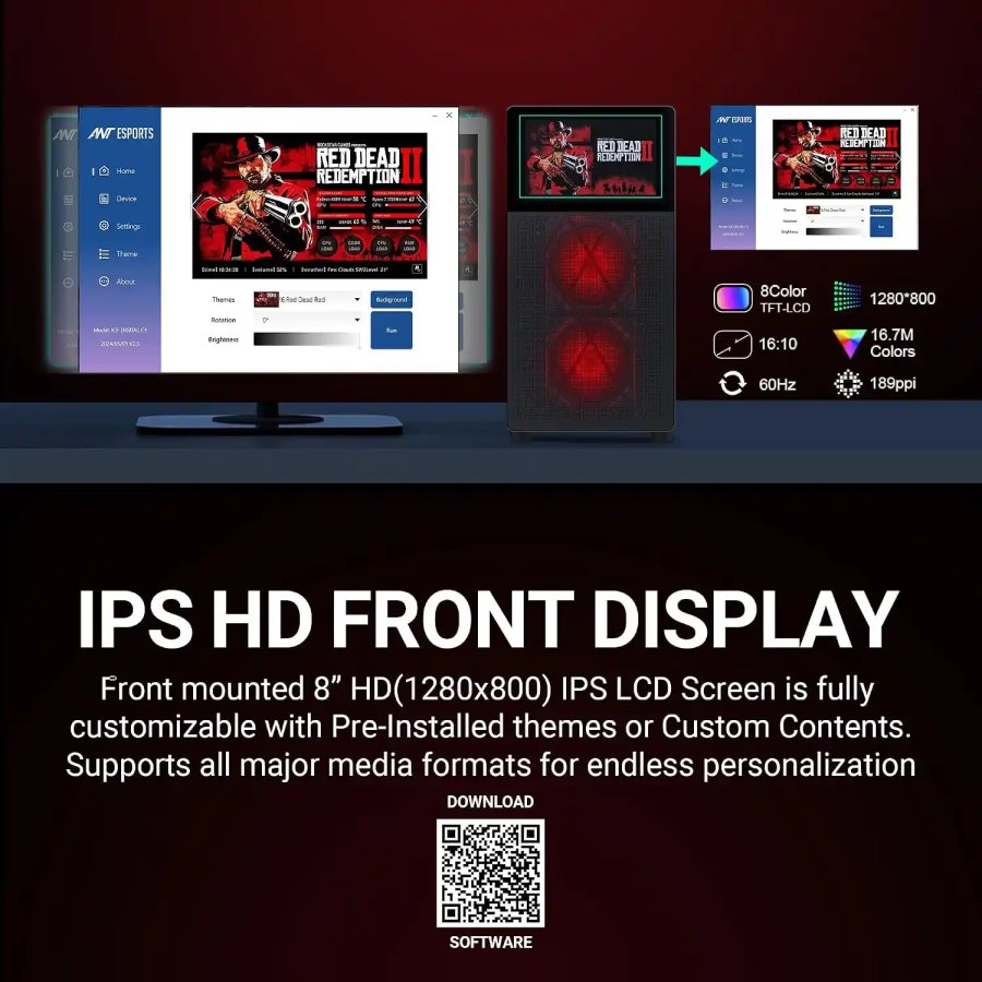 Ant Esports ICE Digital C3 8 Inch Display Gaming Cabinet Black