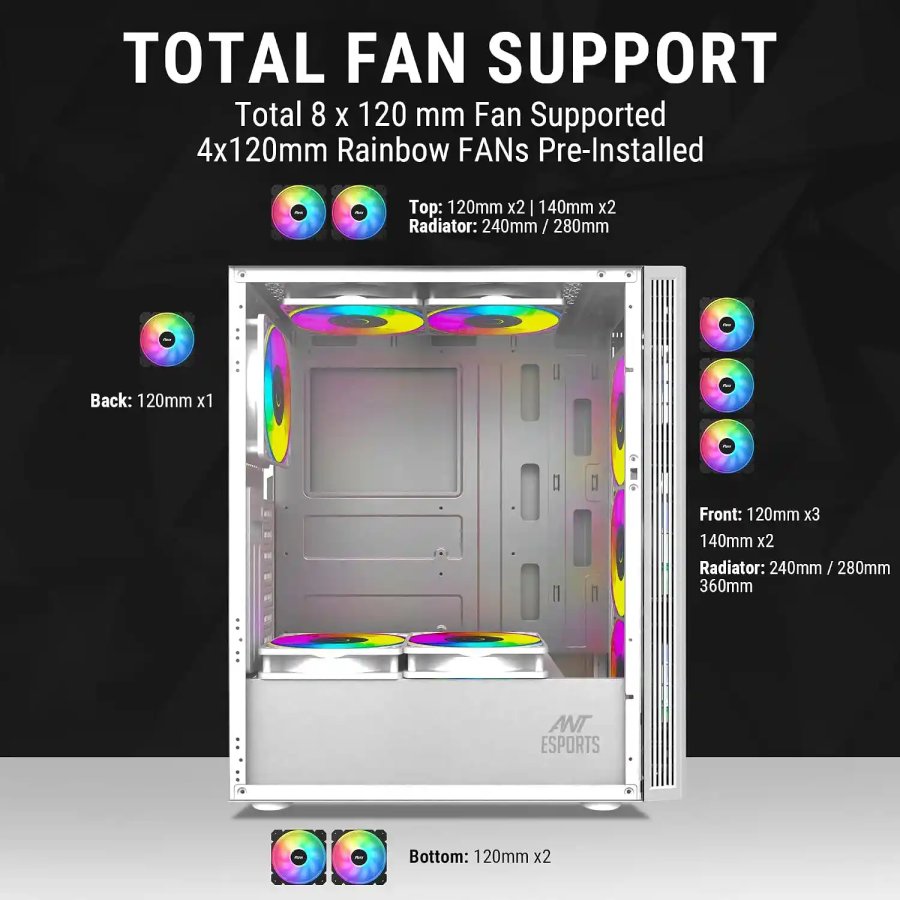 Ant Esports Gaming Cabinet Elite 1200 White ARGB