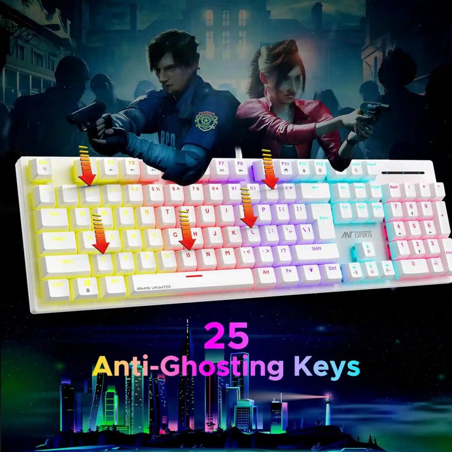 Ant Esports MK3400 Pro V3 RGB Mechanical Keyboard Brown Switch - White