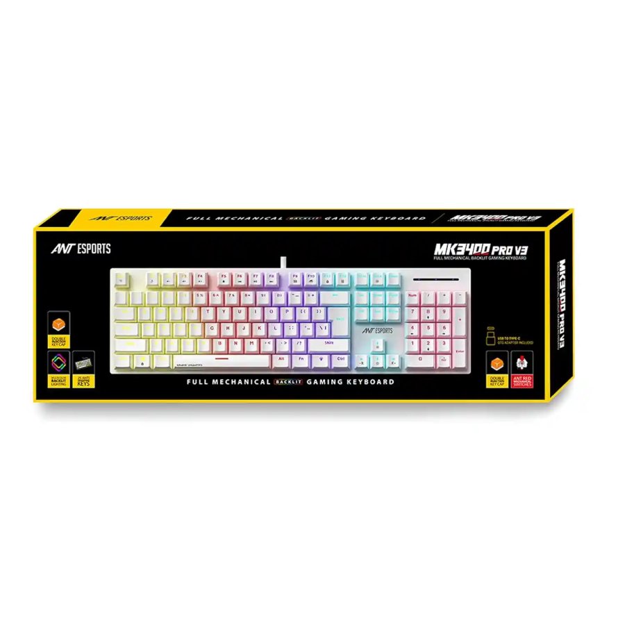 Ant Esports MK3400 Pro V3 RGB Mechanical Keyboard Red Switch - white