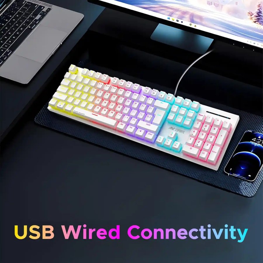 Ant Esports MK3400 Pro V3 RGB Mechanical Keyboard Red Switch - white